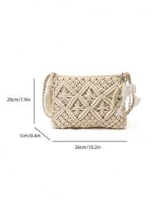 Handwoven Small Crossbody Bag, New Woven Shoulder Bag, Niche Beach Style, Versatile, Square Envelope Bag, Fashionable, Ins Style, Vacation Beach Bag - White - View 10