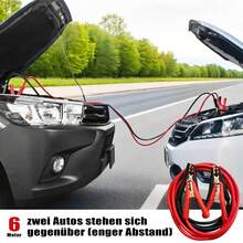 6 m Starthilfekabel, 1500 Ampere Starthilfekabel mit 4 vollisolierten Klemmen, geeignet für Pkw, SUVs, Lkw und Wohnmobile, ohne Batterie - Schwarz und Rot - Übersicht 2