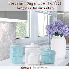 ONTUBE Azucarero de cerámica con tapa y cuchara caja de condimentos de porcelana cuenco de sal 8 oz - Blanco - Ver 7