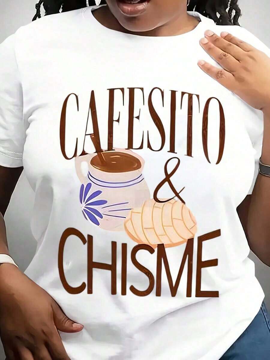 Camiseta Casual para Mujer CHISME con Diseño Gráfico - Tejido Suave, Manga Corta, Cuello Redondo, Roja con Diseño de Café y Pastelería, Ligera y Versátil para Todas las Temporadas, Camiseta de Uso Diario con Temática de Café - Blanco - Ver 1