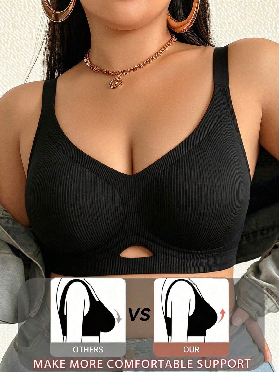 Plus Size Women's Solid Color Bra - Soft, Comfortable, Adjustable Straps - Black - View 1