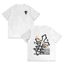 Graphic T-Shirt With Crossed Barbed Wire Print, Oversized Casual T-Shirt For Men And Women, Everyday Wear, Urban Fashion, Y2K Style, Loose Fit, Soft And Comfortable Fabric,  Urban Style, Must-Have Garment, Casual T-Shirt, Boyfriend Style T-Shirt, Crew Neck T-Shirt - 白色 - 查看 4