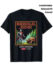 Camiseta para Hombre Elden Behold Dog Soulsborne - 100% Algodón, Corte Relajado Tallas S-XXXL, Gráfico del  y Tortuga Iconico del Juego Elden, Ropa Casual y de Videojuegos para Uso Cómodo Todo el A?o - Negro - Ver 1