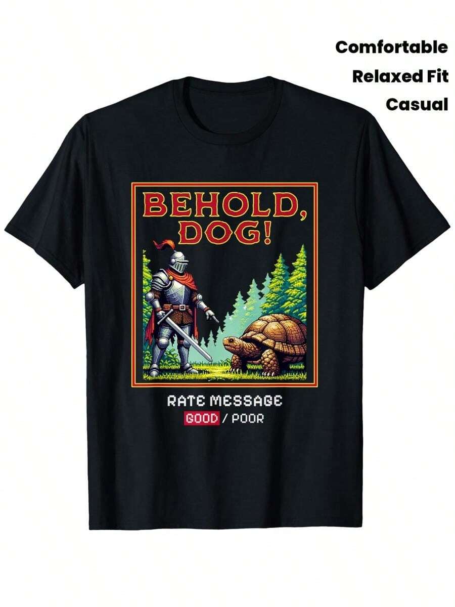 Camiseta para Hombre Elden Behold Dog Soulsborne - 100% Algodón, Corte Relajado Tallas S-XXXL, Gráfico del y Tortuga Iconico del Juego Elden, Ropa Casual y de Videojuegos para Uso Cómodo Todo el A?o - Negro - Ver 1