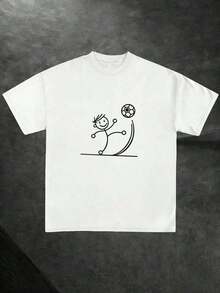 Camiseta de Hombre Soccer Spirit con Estampado de Jugador de Fútbol en Estilo Stick Figure, Impresión de Alta Calidad, Duradera, Casual y a la Moda - Blanco - Ver 1