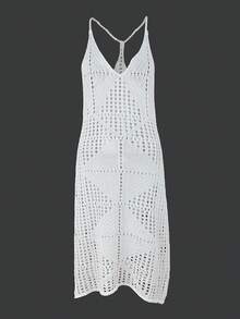 Suéter camisola chaleco jersey con cuello en V vestido de punto hueco para el verano - BLANCO - Ver 2