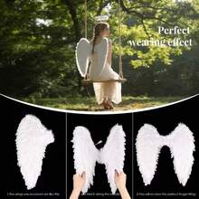1 pièce Accessoire de costume d'ailes d'ange - Ailes en plumes réalistes, ailes de fée légères pour Halloween, accessoire de déguisement pour femmes en blanc, noir - ailes emplumées - Voir 8