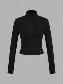 2 piezas Conjunto versátil de ropa deportiva de punto blanca y negra para yoga y fitness, camiseta de manga larga con cremallera y bordado gráfico de letras, elegante para otoño/invierno - Multicolor 3 - Ver 4