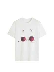 Camiseta casual de mujer con estampado gráfico de cerezas, estilo vintage, de manga corta y cuello redondo, estilo Y2K, estética frutal, top de moda urbana, ligero, transpirable y cómodo para uso diario, ideal para vacaciones de verano, escapadas a la playa, citas de café, brunch, festivales de música, compras al aire libre, salidas de fin de semana, fiestas en la piscina, regalo para amantes de la fruta y entusiastas de la estética divertida. 8QF5 - Blanco - Ver 2
