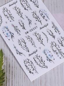 2片装花卉树枝美甲贴纸，自粘式美甲贴花，花朵和白色小花，优雅美甲设计，美甲装饰，适用于亚克力美甲，女士女孩美甲用品 - 彩色 - 查看 6
