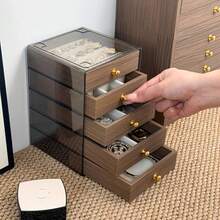 1pc High-End, Exquisite Jewelry Storage Box With Multi-Layered Wood Grain, Suitable For Storing Rings, Studs, Earrings, And Other Jewelry. Available In Three Or Five Layers. - Five Floors - View 1