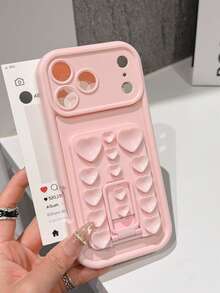 1pc Heart-Shaped Silicone Suction Cup Phone Case With Stand, Compatible With IPhone 17 Pro Max/ 17 Pro/ 17/17 Air/18/18 Pro/18 Pro Max/ 16 Pro Max/16 Pro/16/16 Plus/15 Pro Max/15 Pro/ 15/ 14 Pro Max/13 Pro/13/12/11/X/XR/XS Max/ 7/ 7 Plus - Pink - View 3