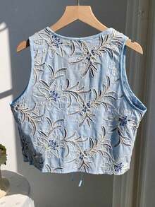 2026 Nuevo Top sin mangas con cuello en V, lazo delantero y bordado floral para mujer, ideal para vacaciones en la playa, uso casual, estilo Y2K de los 2000, primavera, graduación, fiesta de boda, vacaciones elegantes, San Valentín, carnaval, - Amarillo - Ver 2