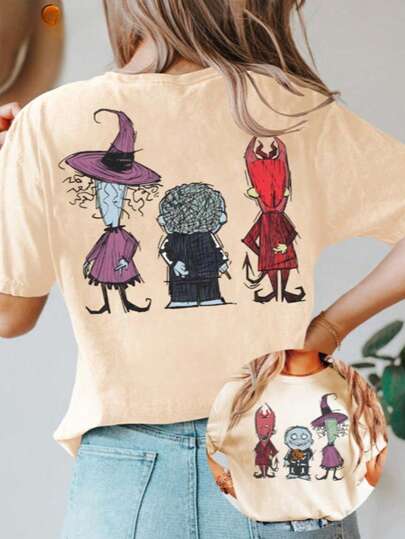Camiseta de manga corta para mujer de , con estampado vintage de dibujos animados de Pesadilla de Navidad, con estampado de doble cara y cuello redondo, adecuada para primavera, verano y otoño. Una camiseta elegante e informal para viajes a , perfecta para el día a día y las vacaciones - Camiseta unisex de algodón suelto de manga corta y cuello redondo, estilo vintage urbano.