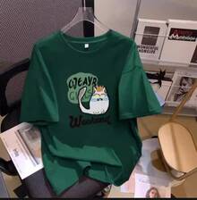 Camiseta con estampado de camisa casual para mujer, manga corta y cuello redondo, moda urbana local de primavera/verano camiseta unisex. 4H38 - Verde Oscuro - Ver 11