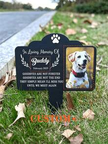 1pc Customized Dog Memorial Stake, Personalized Dog Photo Plaque, Outdoor Pet Gravestone, Condolence Gift, Pet Portrait Gift, Metal Garden Tribute - Multicolor - View 2