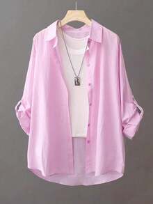 Áo sơ mi mỏng nhẹ, màu trơn, áo khoác cardigan chống nắng đa năng dành cho nữ, mùa xuân/hè. - Màu tím hoa cà - Xem 1