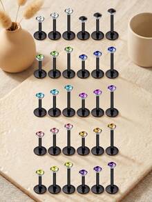 CIZME 16G 3件套透明UV柔性宝石唇钉/梦露唇环，亚克力材质，镶嵌2.5mm立方氧化锆，耳骨/耳廓/耳软骨耳钉/杠铃式穿刺饰品，尺寸6mm/8mm/10mm - 黑色平底 - 查看 2