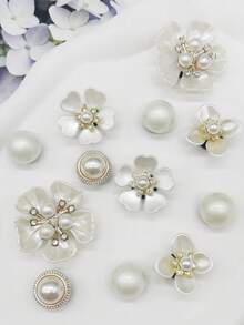 12PCS Bling Rhinestone Flower ABS Shoe Charms DIY Decorations Personalized Clogs Shoe Buckles Accessories Artificial Faux Pearls Shoe Clips Ornaments - Multicolor - View 6