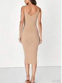 Vestido sin mangas elegante de mujer con abertura lateral, vestido casual de verano para vacaciones - Albaricoque - Ver 3