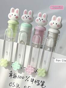 4支装兔子造型0.5毫米速干黑色中性笔，创意中性笔套装，带透明收纳袋，办公用品 - 彩色 - 查看 9