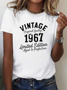 Camiseta de mujer Cozy Comfy Lounge retro 1967 de edición limitada, top casual de manga corta con cuello redondo, patrón geométrico, camiseta de tejido de punto para todas las estaciones, top casual. | Camiseta con Estampado Vintage | Tejido de punto suave y cómodo para uso doméstico - Negro - Ver 6