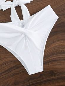 Swim Mod Conjunto de bikini de tirantes cruzados con envoltura de playa y soporte push-up para el verano - Blanco - Ver 6