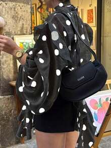 Blusa casual y sexy con estampado de corazón, contraste de color, botones delanteros y volantes/flecos en el bajo para uso en casa y vacaciones - Negro - Ver 4