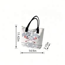 Miniso Peanuts Snoopy Slow Row Club Nautical Canvas Tote Bag, White Shoulder Bag For Daily Use - Black - View 6