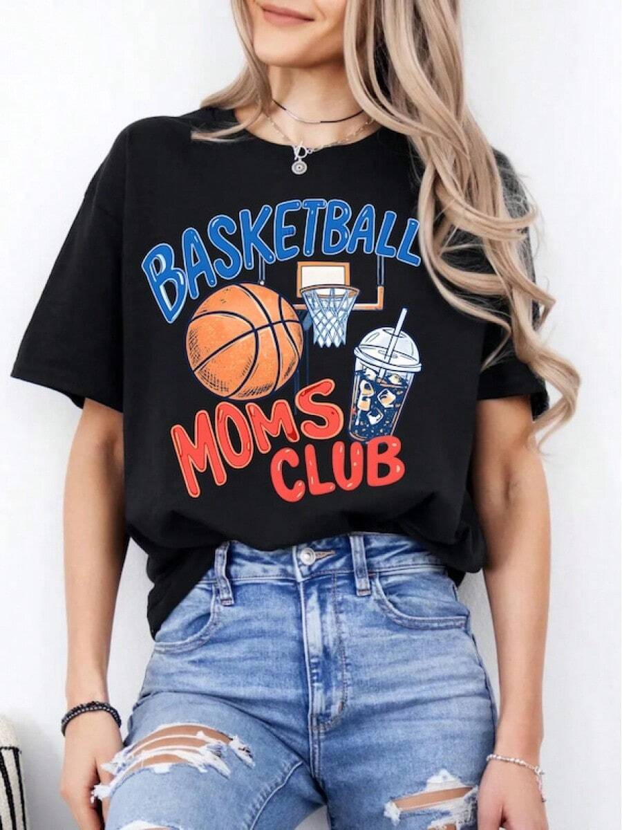 OMS Basketball Club, Ameday Doodle Basketball T-Shirt, Women's Basketball T-Shirt, Sports T-Shirt, Ameday T-Shirt - 黑色 - 查看 1