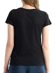 Camiseta Mujer Seis Empresa Fantasma Impresión Cara Primavera y Verano Casual Suelta Cuello Redondo Manga Corta - Negro - Ver 4