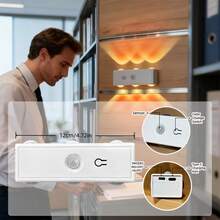 1pc Motion Sensor Night Light, Magnetic Wall Lamp, Detachable Wall-Mounted Lighting With Camera, Upward & Downward Illumination, USB Rechargeable LED Light, Wireless Stair Light, Indoor Wooden Wall Lamp For Wardrobe, Corridor, Staircase - 6 Lights - View 5