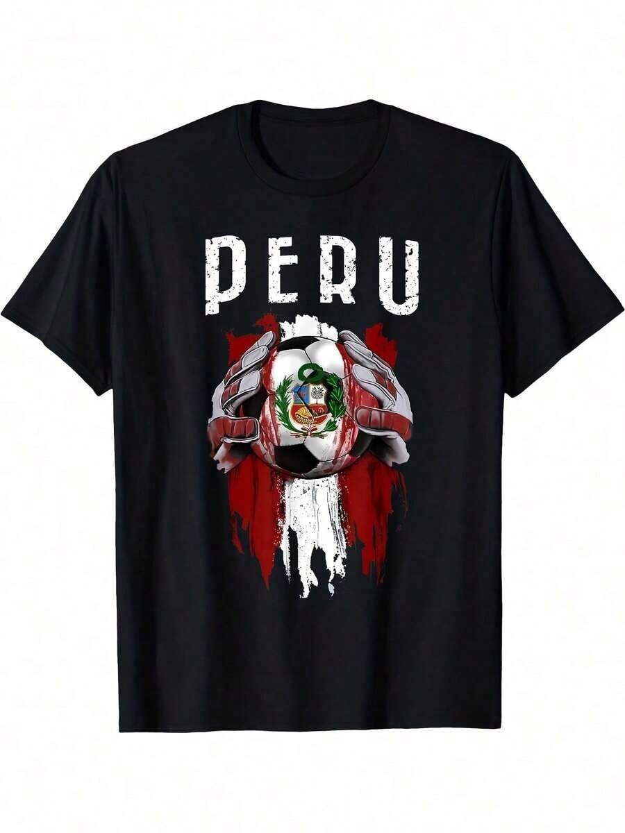 Camiseta de Fútbol del Equipo Nacional Peruano para Hombre y Mujer - 100% Algodón, Ropa Retro para Fanáticos con Estampado del Emblema de Perú, Tallas S-XXXL, Negra - Unisex para todas las estaciones (Regalo ideal para papá, esposo, abuelo) -Conjuntos de Vacaciones de Verano 2026 - Negro - Ver 1