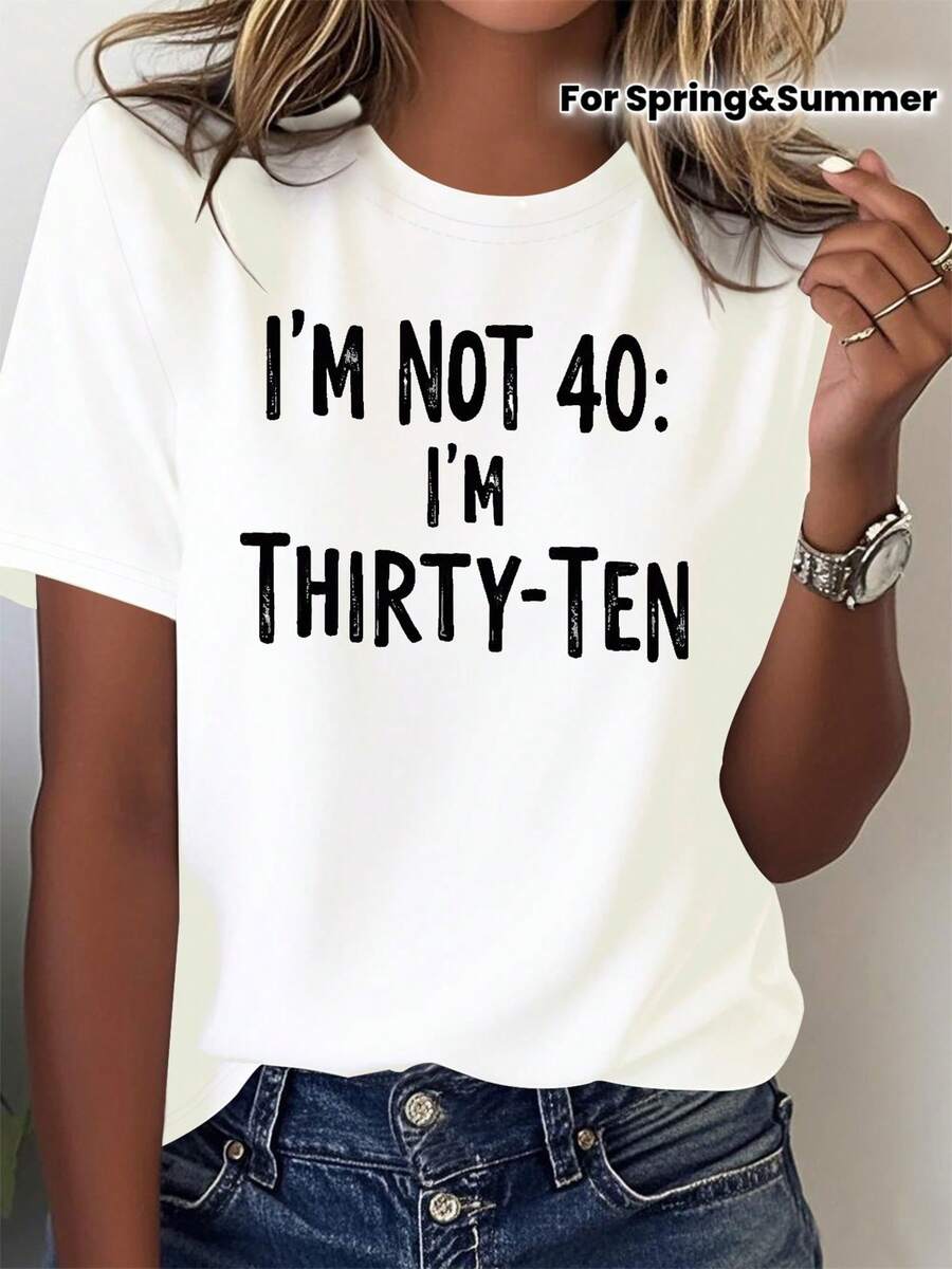 No tengo 40, tengo más de treinta. Camiseta de mujer estampada de manga corta y cuello redondo para primavera-verano. - Blanco - Ver 1