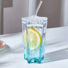 High-Quality Gradient Color Glass Cup With Straw And Lid, Transparent Gradient Texture, Elegant Atmosphere, Suitable For Hot/Cold Water, Soda, Juice, Coffee, Milk Tea, Meeting Home, Office, Study Drinking Needs - Gradient Glass - View 7