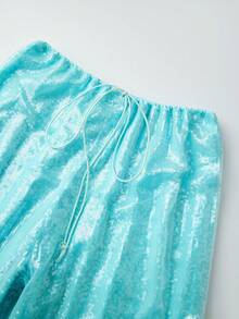 Women's Sparkle Sequin Pants Lightweight Elastic Waist Wide Leg Loose Pants Trousers - Verde - Ver 5