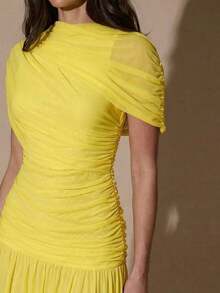 xhe X GALILEA   Vestido ajustado con pliegues elegantes, adecuado para cóctel, cita romántica, capas de otoño/invierno, fiesta, reunión formal, Halloween, Navidadxhe - Amarillo - Ver 6
