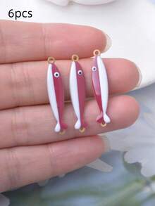 6pcs Ocean Creature Copper Double-Sided Oil-Filled Fish Charms Whale Enamel Pendant Connectors Jewelry Accessories - ClxL209-1 - View 7