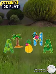 5pcs 2D Printed Acrylic Ground Stakes, Aloha Tropical Garden Sign - With Palm Tree, Pineapple And Hibiscus, Durable Plastic Stake Mounting For Summer Beach Party Decor In Garden, Patio, Backyard - Colorful - View 8