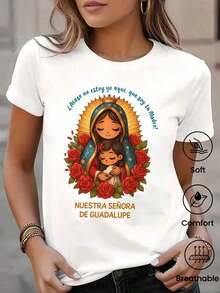 Camiseta de cuello redondo y mangas cortas de ropa fashion, fabricada en México, para la temporada primavera-verano 2025. Con estampado de dibujos animados, es un modelo de pareja, apta para usar tanto por dentro como por fuera, ideal para oficina y estilo casual, diseñada para hombres y mujeres, en unidad individual. - Blanco - Ver 1