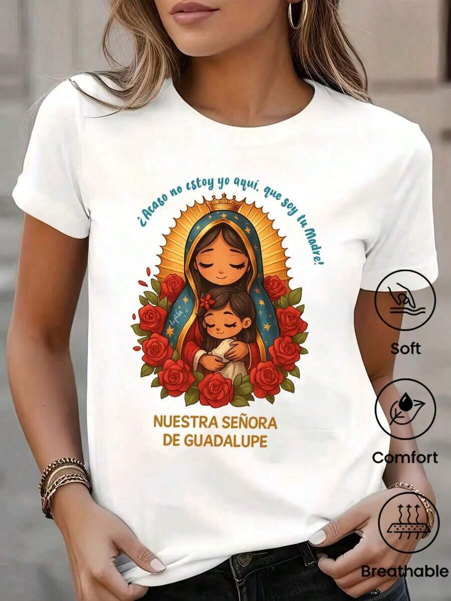 Camiseta de cuello redondo y mangas cortas de ropa fashion, fabricada en México, para la temporada primavera-verano 2025. Con estampado de dibujos animados, es un modelo de pareja, apta para usar tanto por dentro como por fuera, ideal para oficina y estilo casual, diseñada para hombres y mujeres, en unidad individual. - Blanco - Ver 1