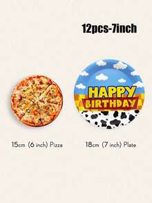 24pcs Set, Including Disposable Paper Plates, Cartoon Theme Paper Plates, Sky Cloud Theme Paper Plates, 7-Inch Paper Plates, 9-Inch Paper Plates, Disposable Party Plates, Christmas Party Decorations, Christmas Gifts And Decorations. - Multicolor - View 4