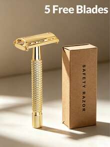 1 pieza Maquinilla de afeitar de de doble cara, 1 pieza Maquinilla de afeitar de metal con 5 cuchillas, Material de acero inoxidable premium, Mango texturizado antideslizante, Opciones de color oro/plata, Diseño de apertura giratoria para fácil reemplazo de cuchillas, Experiencia de afeitado cercano y suave, Herramienta de afeitado húmedo clásica reutilizable, Adecuada para el aseo diario, viajes y uso en barbería - Cabezal de corte rotatorio - Ver 11