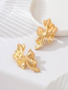 2pcs Fashionable Minimalist Asymmetrical Stud Earrings, Versatile Elegant Design Suitable For Women To Wear On Vacation - Golden Irregular - View 5