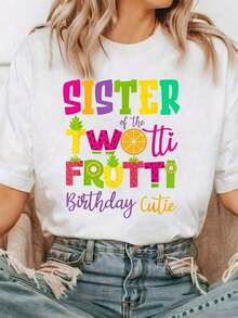 Camiseta Casual para Mujer y Unisex, Linda Camiseta de Cumpleaños de la Hermana Twotii Frutti |   Camiseta casual de manga corta, cuello redondo, suave, transpirable y ligera, con estampado gráfico de frutas coloridas, corte regular, para todas las estaciones, 100% algodón, duradera. - Blanco - Ver 7