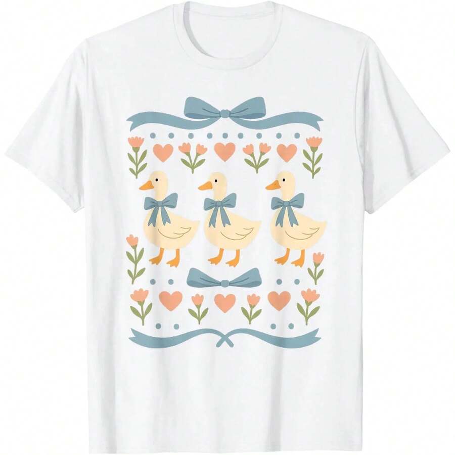 Ganso de la Blue Ribbon de los 80 con corazones - Camiseta vintage de los 80 con diseño de ganso - Blanco - Ver 1