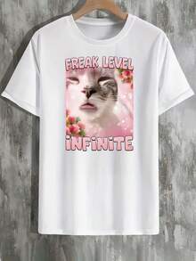 Nueva camiseta Y2K 2026 para hombre con diseño de gato divertido y la frase "Weird Level Infinity" - camiseta casual de manga corta y cuello redondo para el verano, regalo humorístico para amantes de los gatos, camiseta estampada única. | Ajuste cómodo, ropa con temática de gatos, camisetas infantiles, artículos para el Día de San Valentín, conjuntos para padres e hijos, camisetas con temática de San Valentín, camisetas estampadas para hombres y mujeres, camisas, camisetas con emojis populares. - Blanco - Ver 7