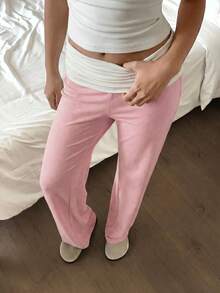 Women's Y2K Style Pink Straight Leg Pants, Color Block Design, Suitable For Streetwear, Commuting And Casual Wear - Pink - View 7