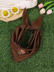 1pc New Retro Solid Color Rose Pattern Triangular Scarf Headband Hair Accessory, Elegant And Versatile, Classic, Suitable For Daily Outings And Party Wear, Women's Headband Hair Accessory Vacay Bandanas - Multicolor - View 13