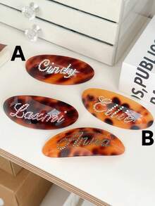 Custom Name Rhinestone Spring Hair Clip, Tortoiseshell Acrylic Barrette, Personalized Bling Letter Hairpin, Elegant Spring Clip For Women Girls - Multicolor - View 13